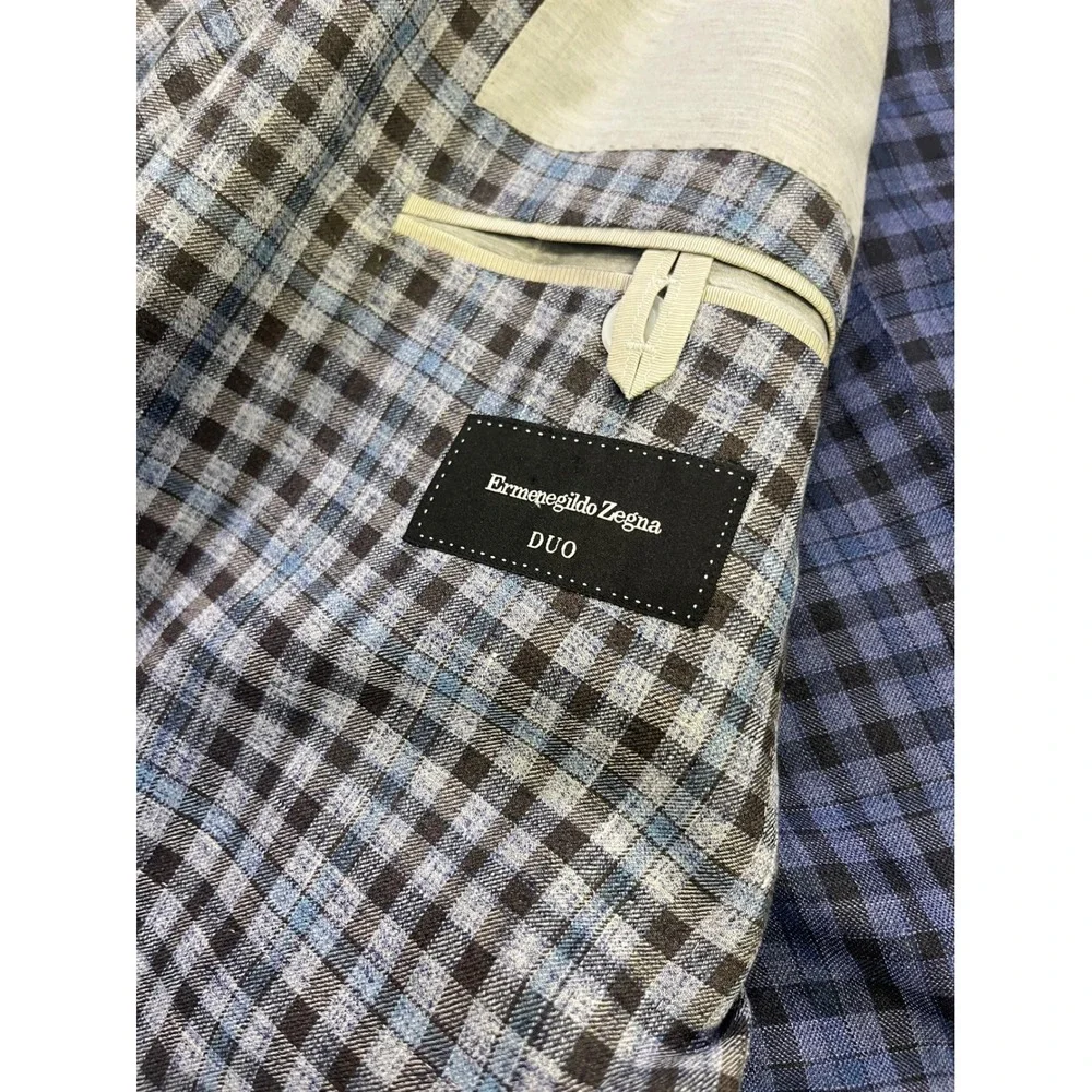 Ermenegildo Zegna DUO Blue Plaid Linen Silk Street Jacket Blazer Switzerland